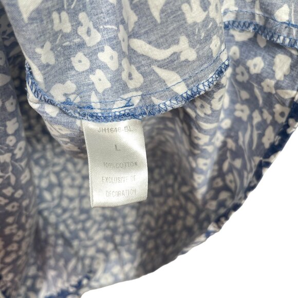 THML Shift Dress Large Blue White Floral Embroidered Tassel Crochet Boho Color - Picture 7 of 9